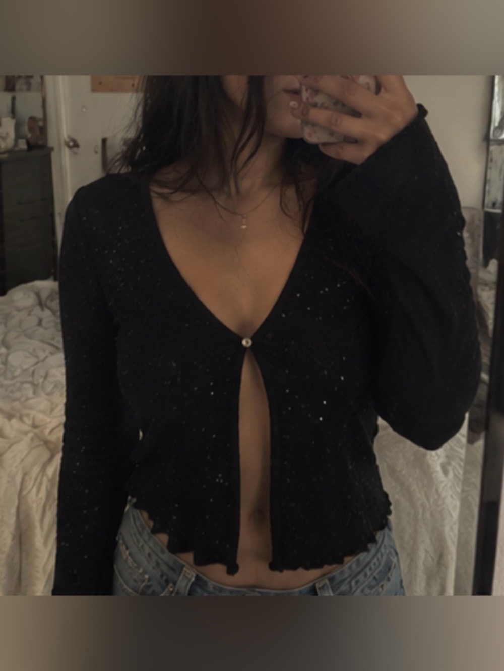 Zara one button top with sequins size M
